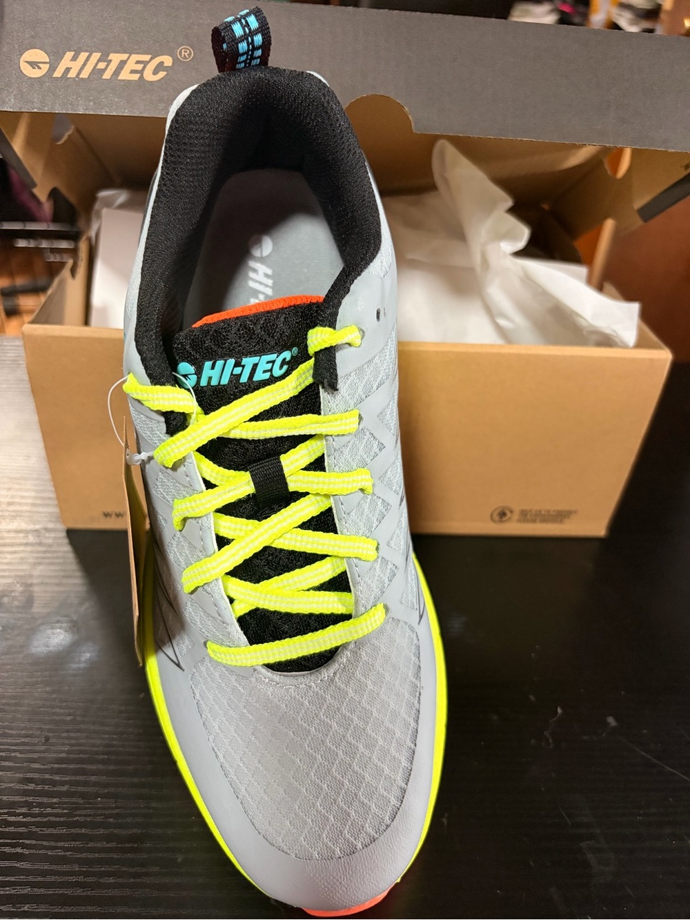 HI-TEC Men's Gray Athletic Shoe with Neon Yellow Accents